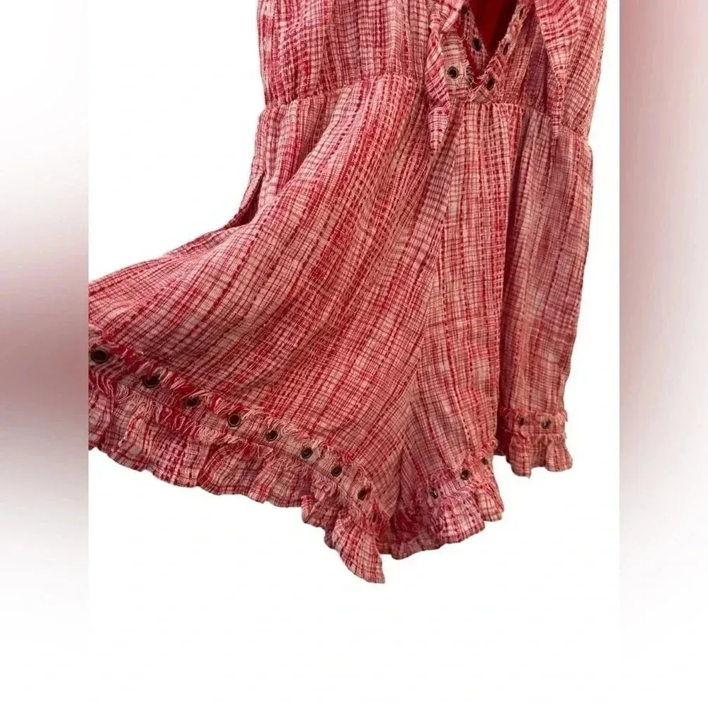 Tularosa Amelia red and white vneck romper with metal grommets - Image 4