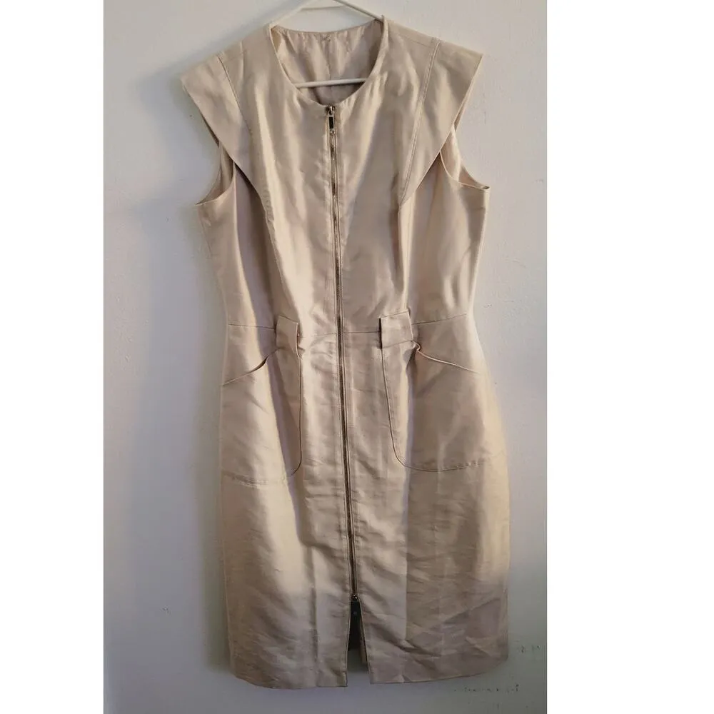 CH Carolina Herrera Zip Front Sleeveless Sheath Dress Cream *NO BELT - READ* - Image 2
