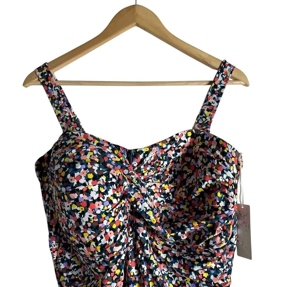 Anne Cole Twist Front Shirred Confetti Multicolor One Piece Swimsuit Plus 22W - Image 5