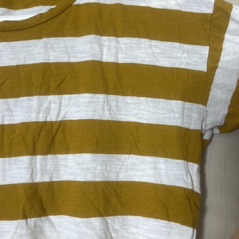 Madewell striped white mustard yellow tee top medium - Image 2