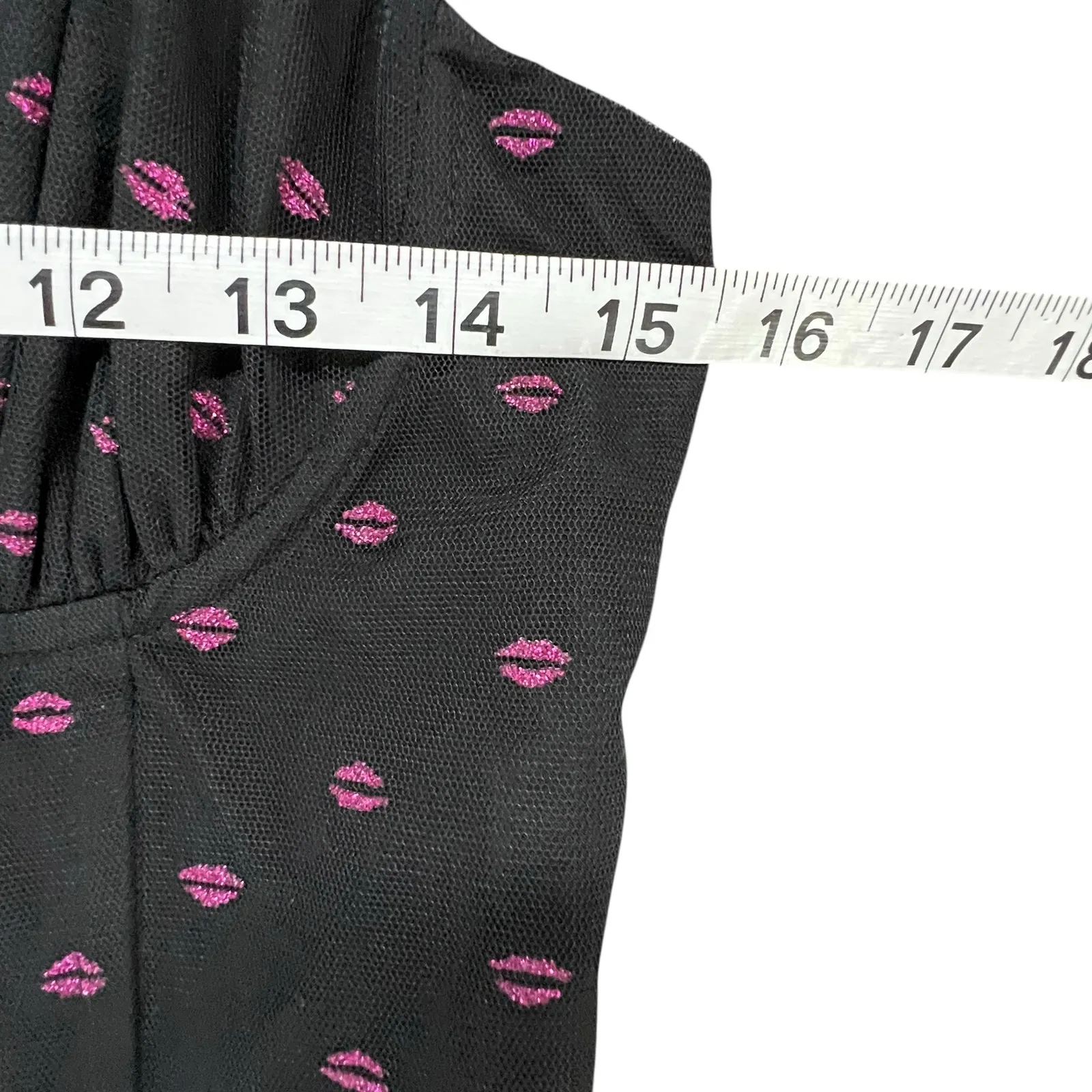 Betsey Johnson Corset Midi Dress 8 Black Lip Print Tulle Mesh Whimsical Romantic - Image 9