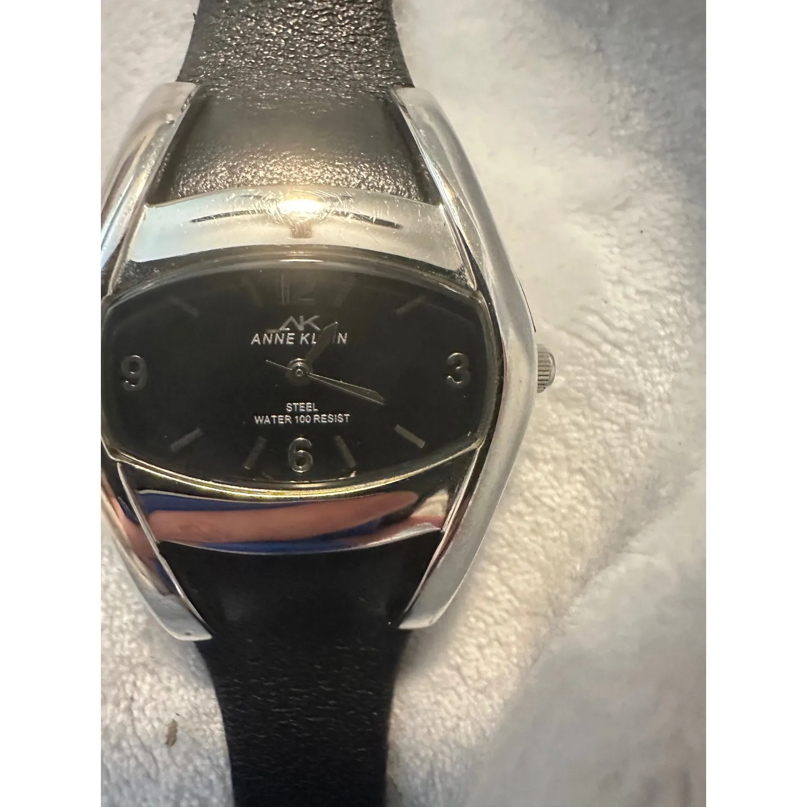 Anne Klein Women's Quartz Watch Stainless Steel Black Dial Leather Band Silver‎ - Image 4