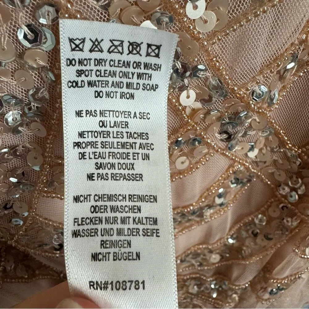 Aidan Mattox Blush Pink Beaded Sequin Formal Evening Maxi Gown Dress Size 2 - Image 6