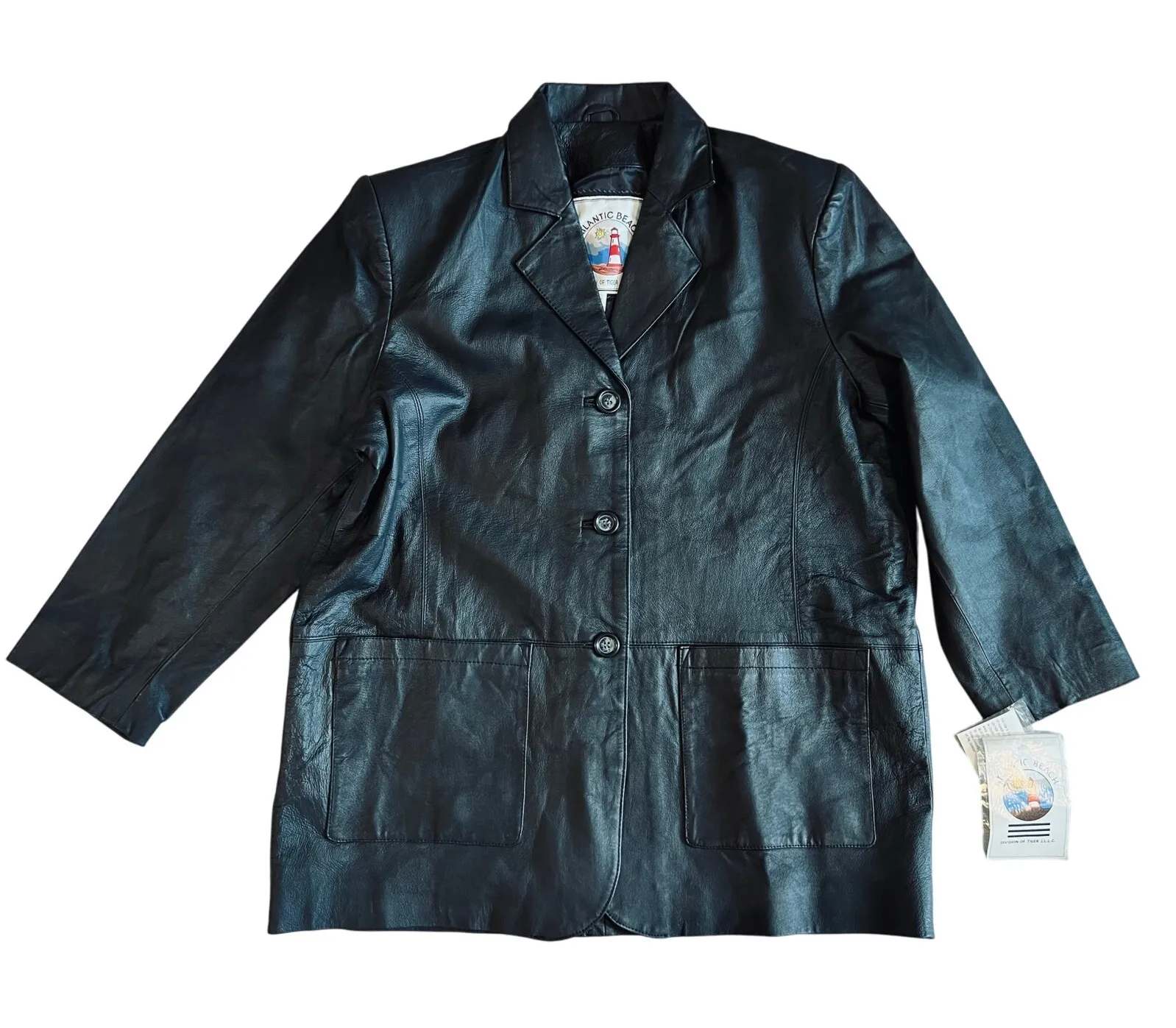 Atlantic Beach Long Collared Black Leather Trench Coat 1X NWT Streetwear Edgy - Image 1