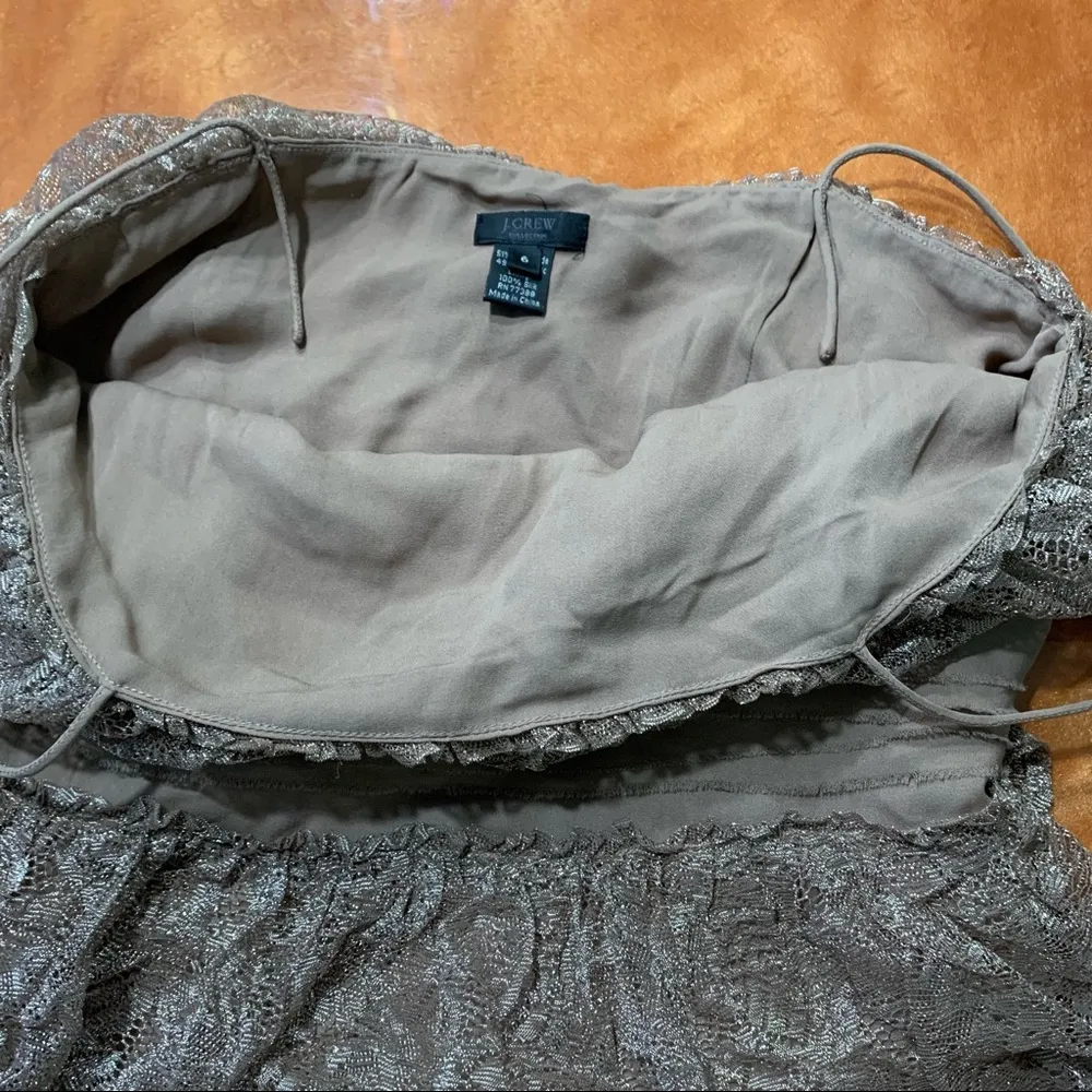 J. Crew Silk and lace tiered mini dress straps tiered metallic gold nude - Image 12