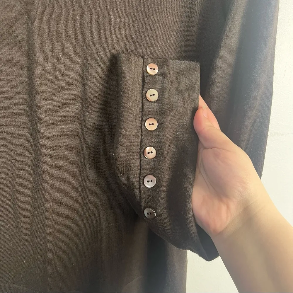 Lafayette 148 Brown 100% wool turtleneck lightweight sweater button detail med - Image 2