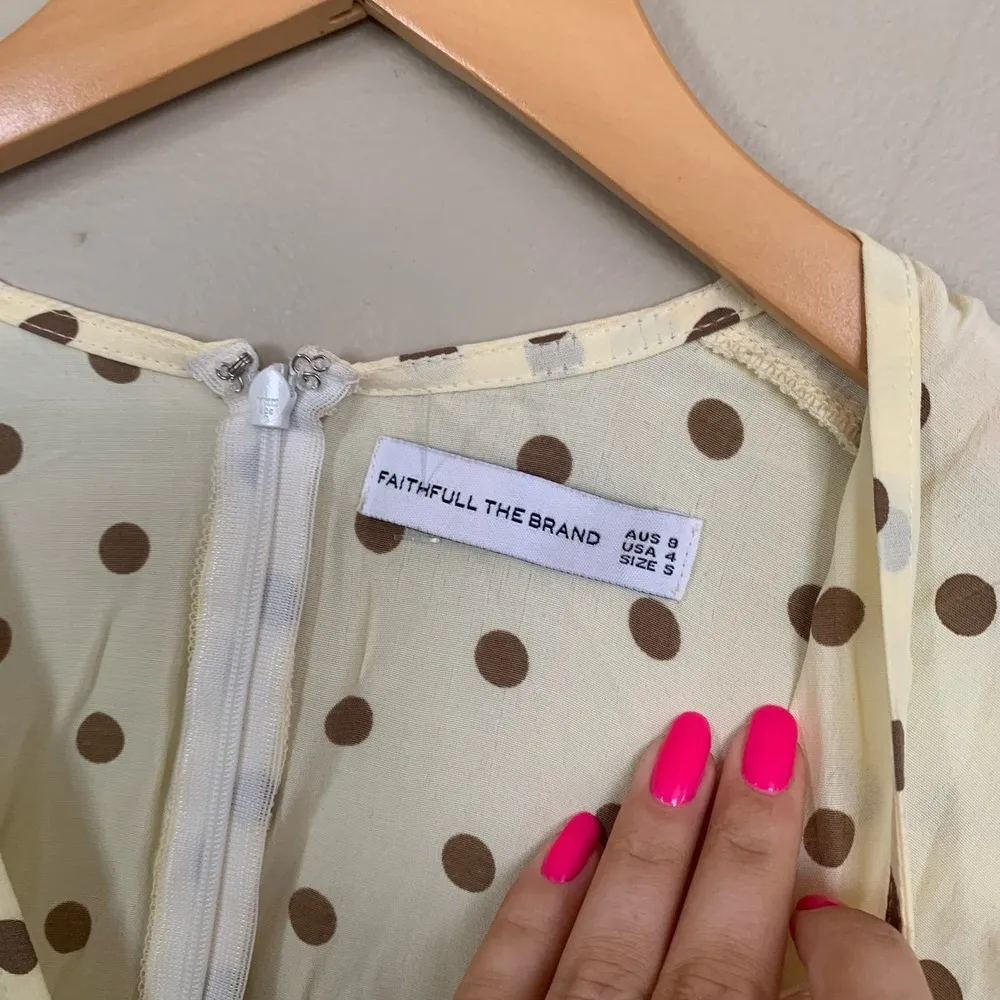Revolve Faithfull the Brand Vanelli Polka Dot Mini Dress Size Small Tie Waist Button - Image 9