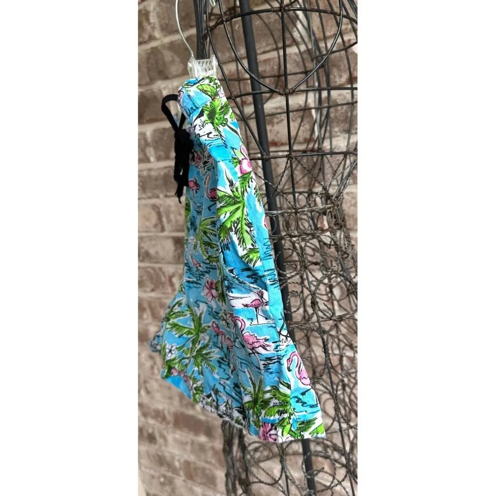 Vintage Flamingo Shorts Drawstring Stretch Waist 32 in Palm Trees Pocket… Blue Size undefined - Image 11