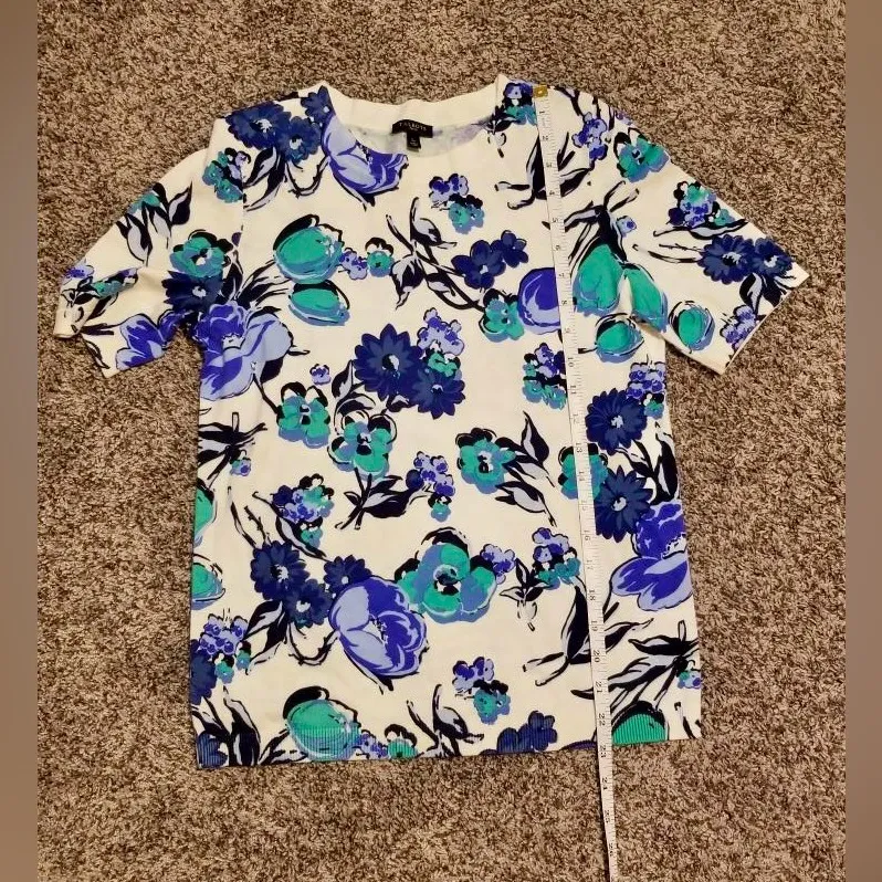 Talbots Scoop Neck Quarter Sleeve Scoop Neck Cotton Blue Floral Pullover Sweater - Image 4