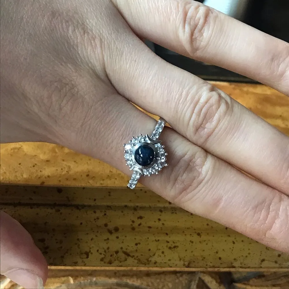 Natural Blue Star Sapphire Sterling Silver Ring Size 10 - Image 4