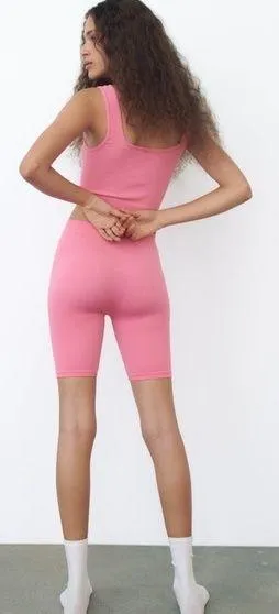Zara SEAMLESS Knit BIKE SHORTS Pink Size M NEW - Image 2