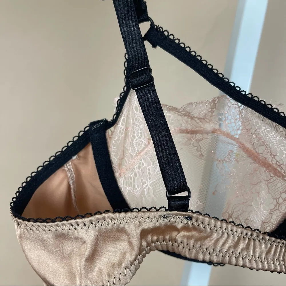 Nude Delicate 34B Lace Medium Wire Bra Sexy Sheer Date Wedding Night Tan Size undefined - Image 6