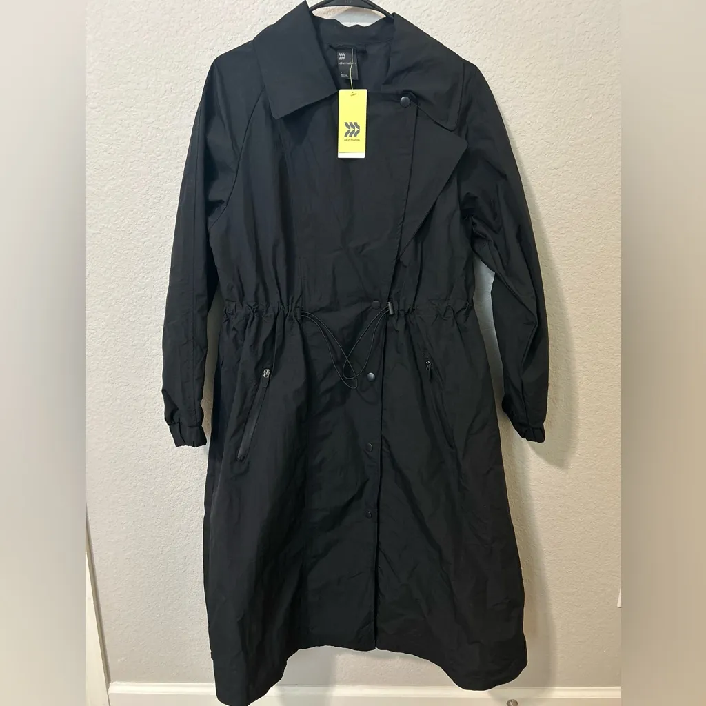 All in Motion Black Trench Coat Jacket Oversized Small Waterproof Wind Resistant - Image 2