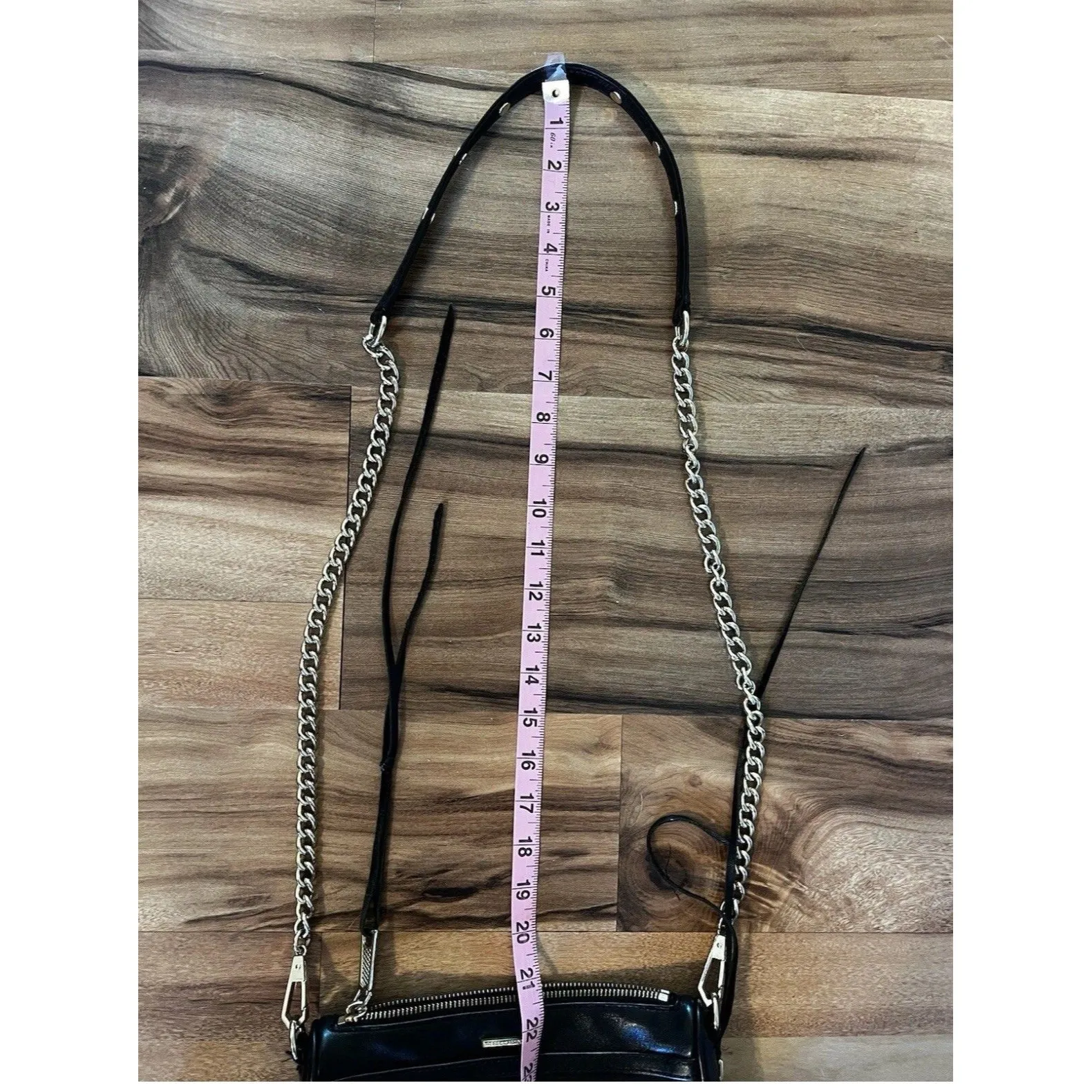 Rebecca Minkoff Black Leather Crossbody Handbag Purse Mini MAC Gold Tone Chain - Image 3