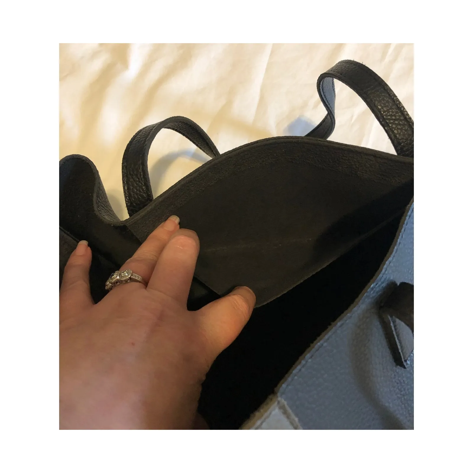 Vegan Leather Vince Camuto Luck Tote Bag Black Gray Shoulder Carry All Work - Image 7