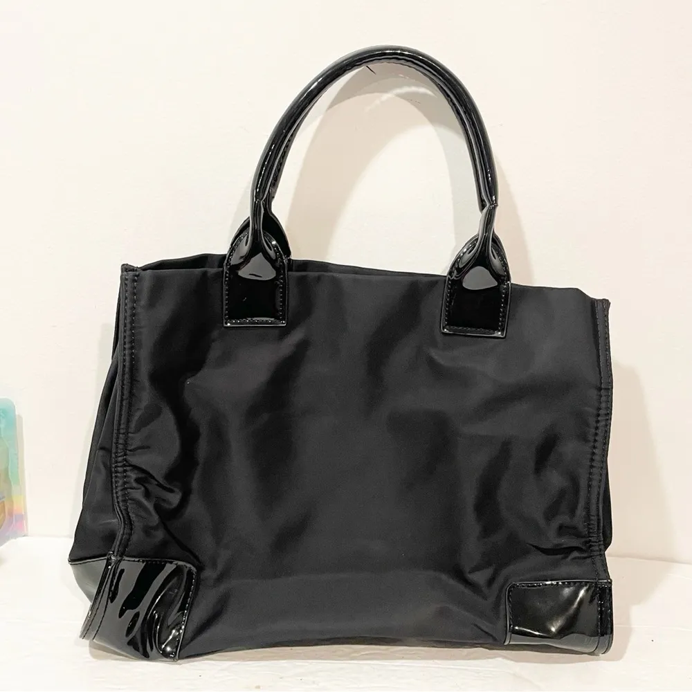 Tory Burch Black Ella Nylon Leather Trim Tote Large Bag Magnetic Closure - Image 10