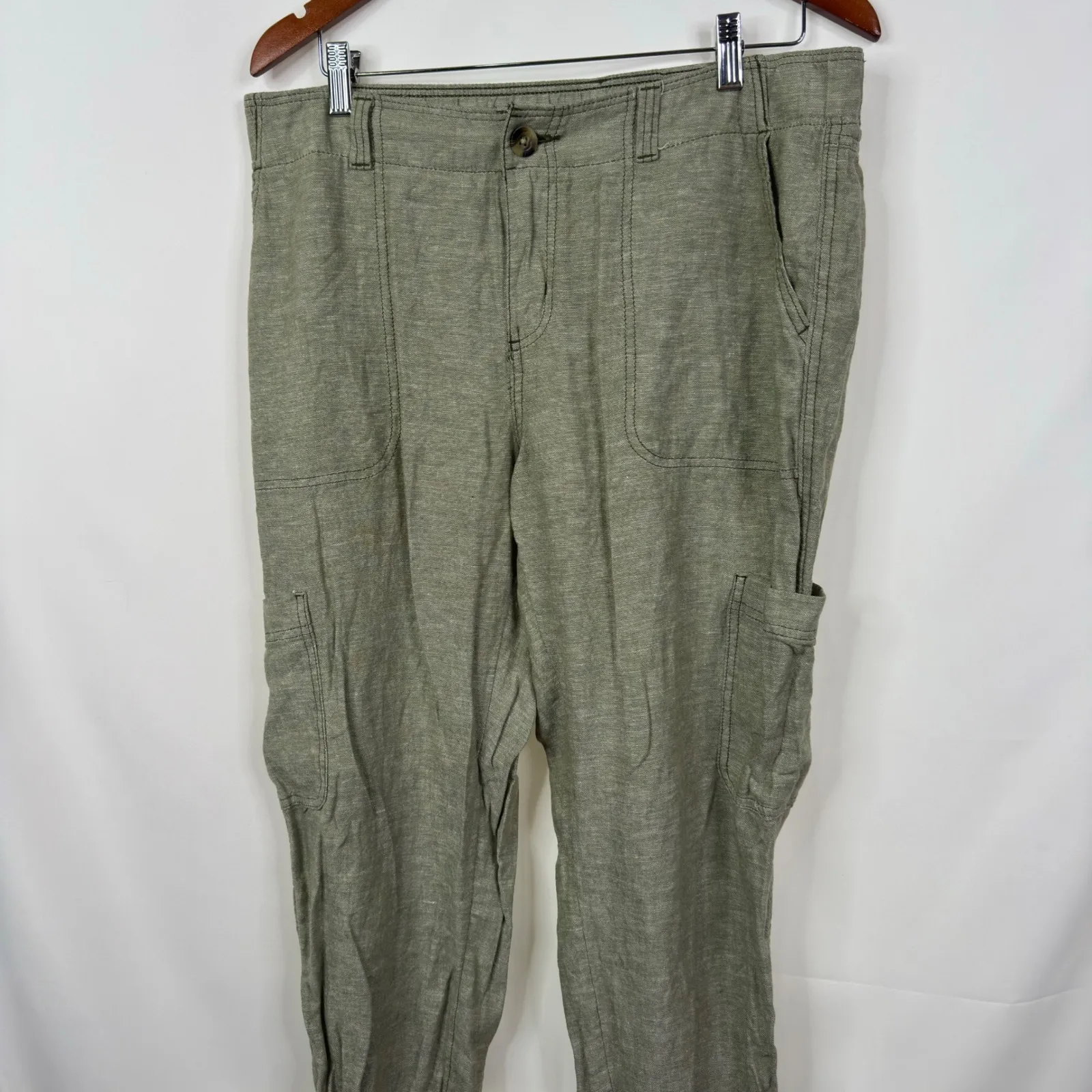SONOMA Goods for Life Women's Cargo Jogger Pants Size 12 Green Linen Blend - Image 4