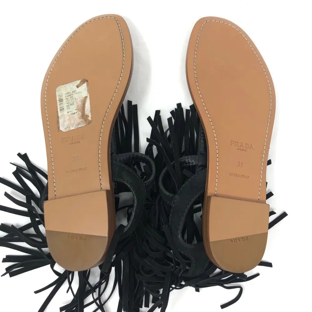 black suede fringe thong sandals, made in Italy, size 38 - NWT - Image 14
