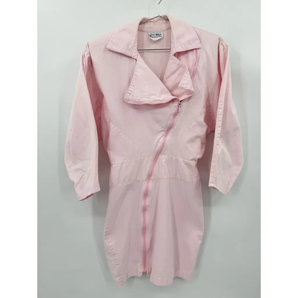Vintage 80s Pink Bodycon Mini Dress Shoulder Pads Asymmetric Zipper Made in USA Size undefined - Image 2