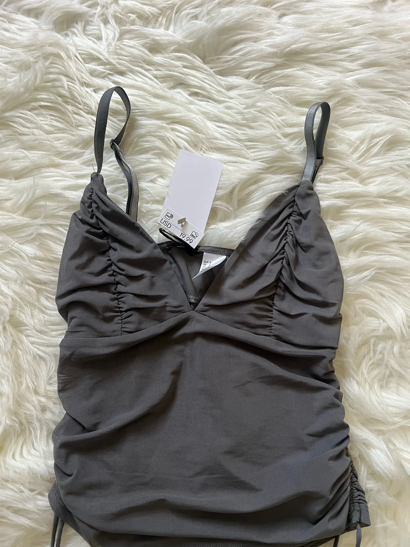 H&M Gray Ruched Spaghetti Strap Top - Image 2