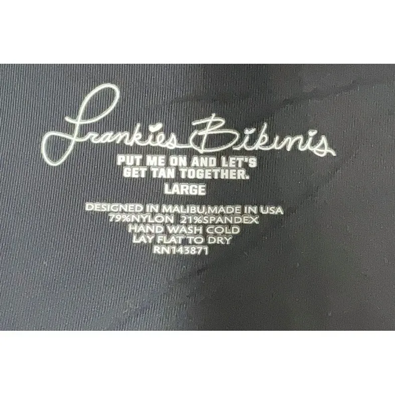 Frankies Bikinis Black Ribbed Plunge Halter One Piece Swimsuit Large - Image 3