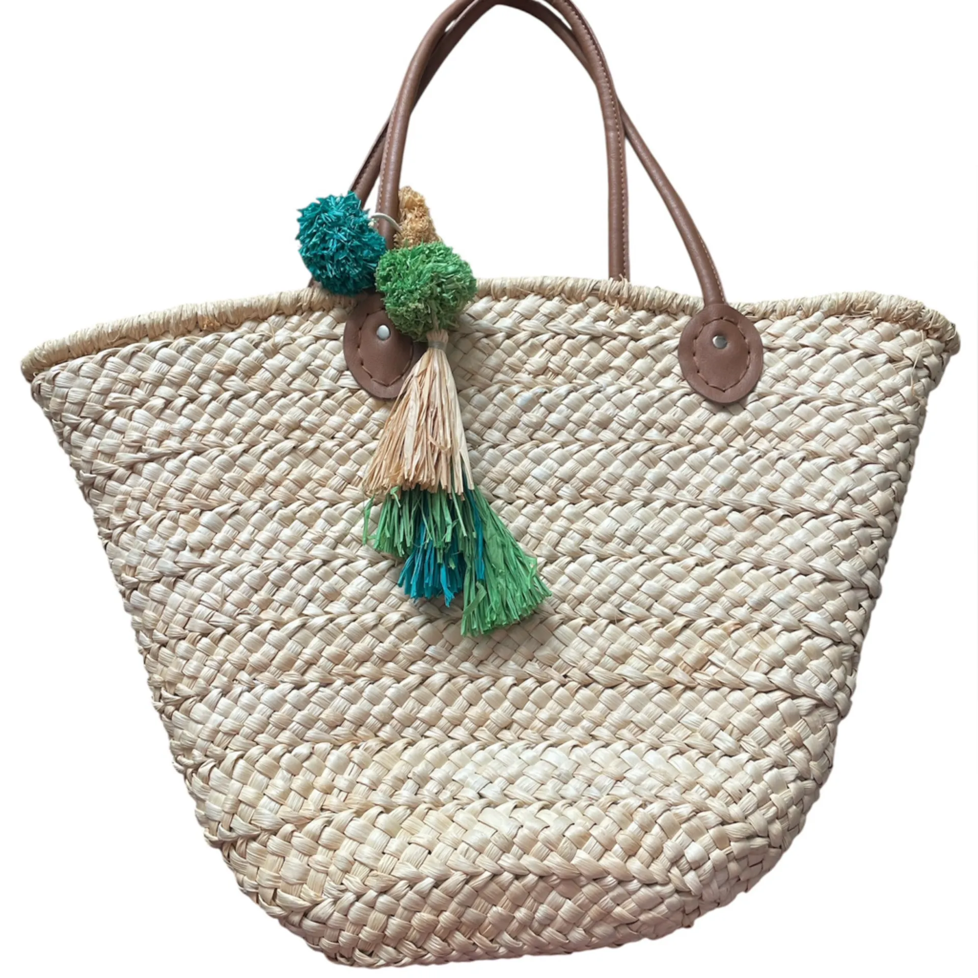 Stylish Tan and Teal Woven Tote Bag - Image 7