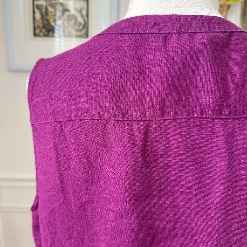 Ellen Tracy 100% Linen Plum Purple Sleeveless Shirt L - Image 4