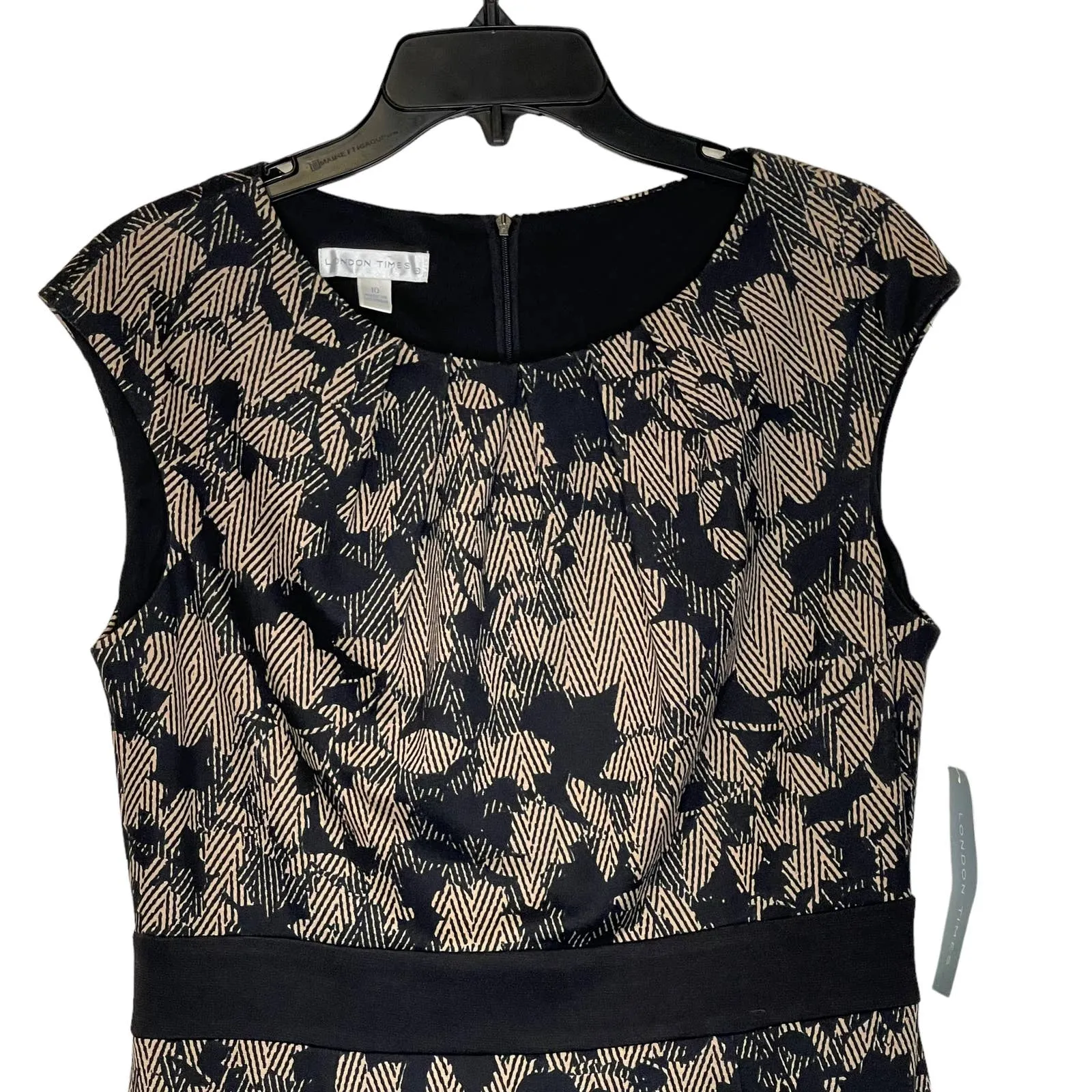 London Times‎ Floral Sheath Stretch Midi Dress Cap Sleeve Tan Black Women 10 NWT - Image 2