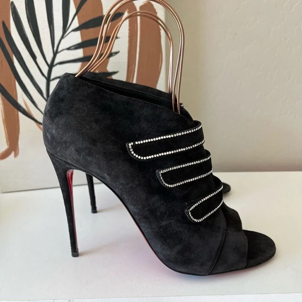 Christian Louboutin Heels Triplica Strass 100‎ Suede Booties Black Size EU 40 - Image 6