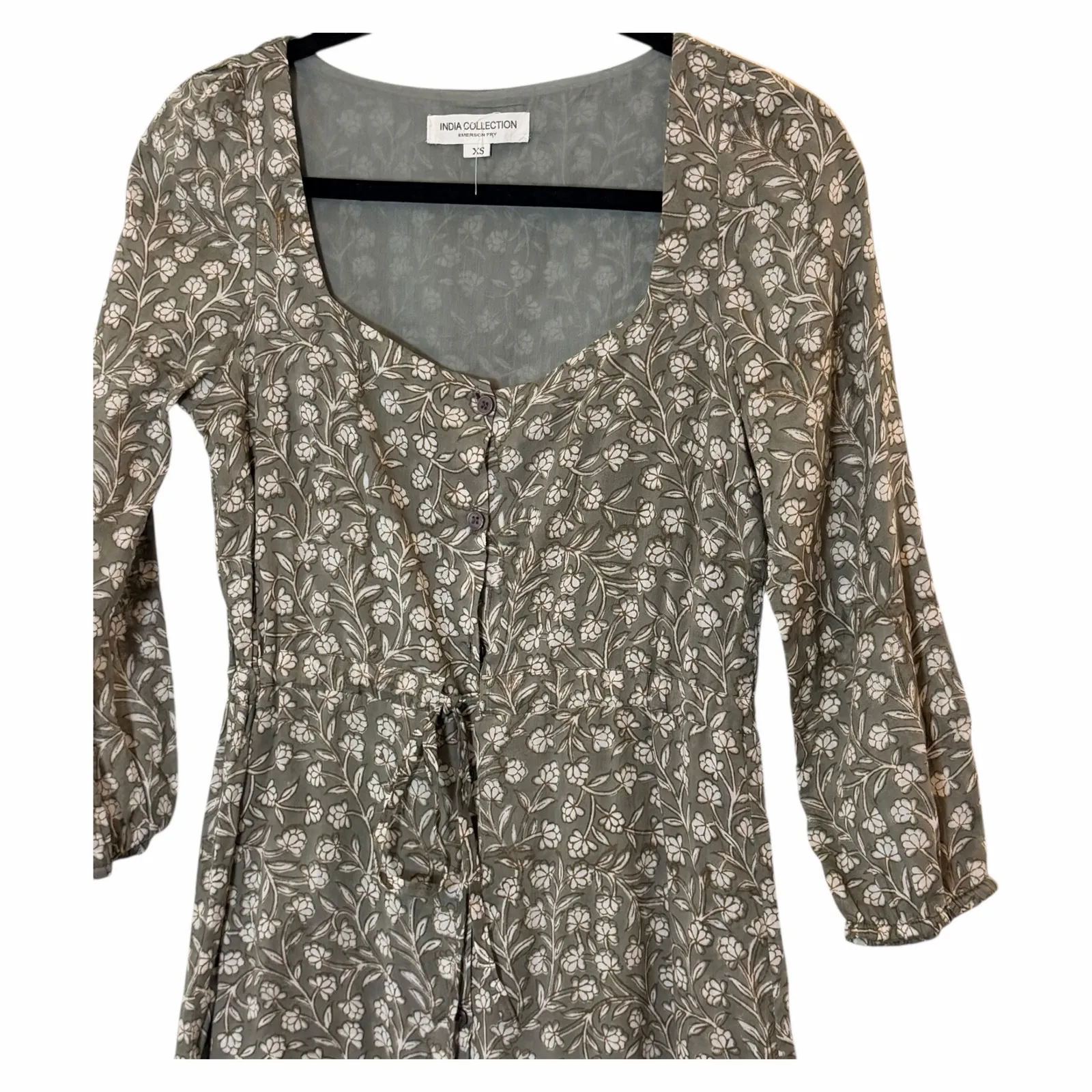 Emerson Fry India Collection Lucy Lake Dress Garden Hushed Green Organic Gray Size XS - Image 4