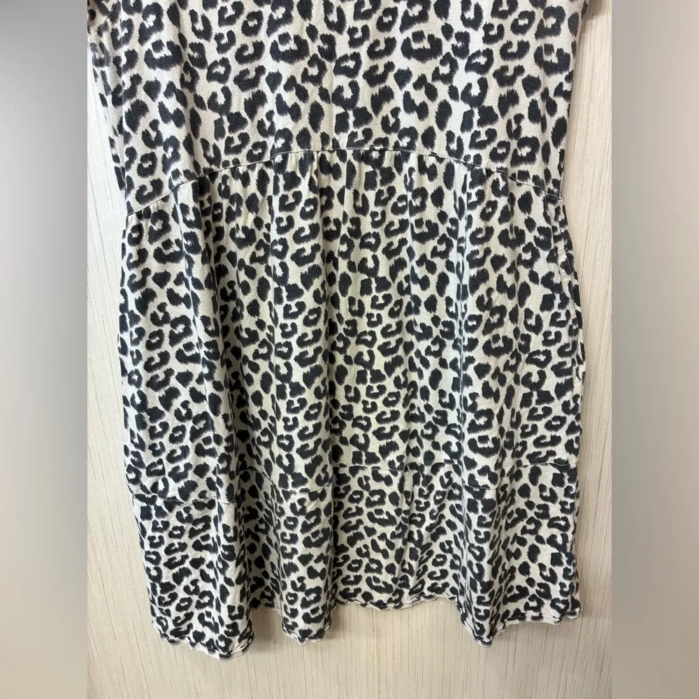 Pact Animal Leopard Knit Dress L Tiered Short Sleeves Empire Org Cotton Blend - Image 3