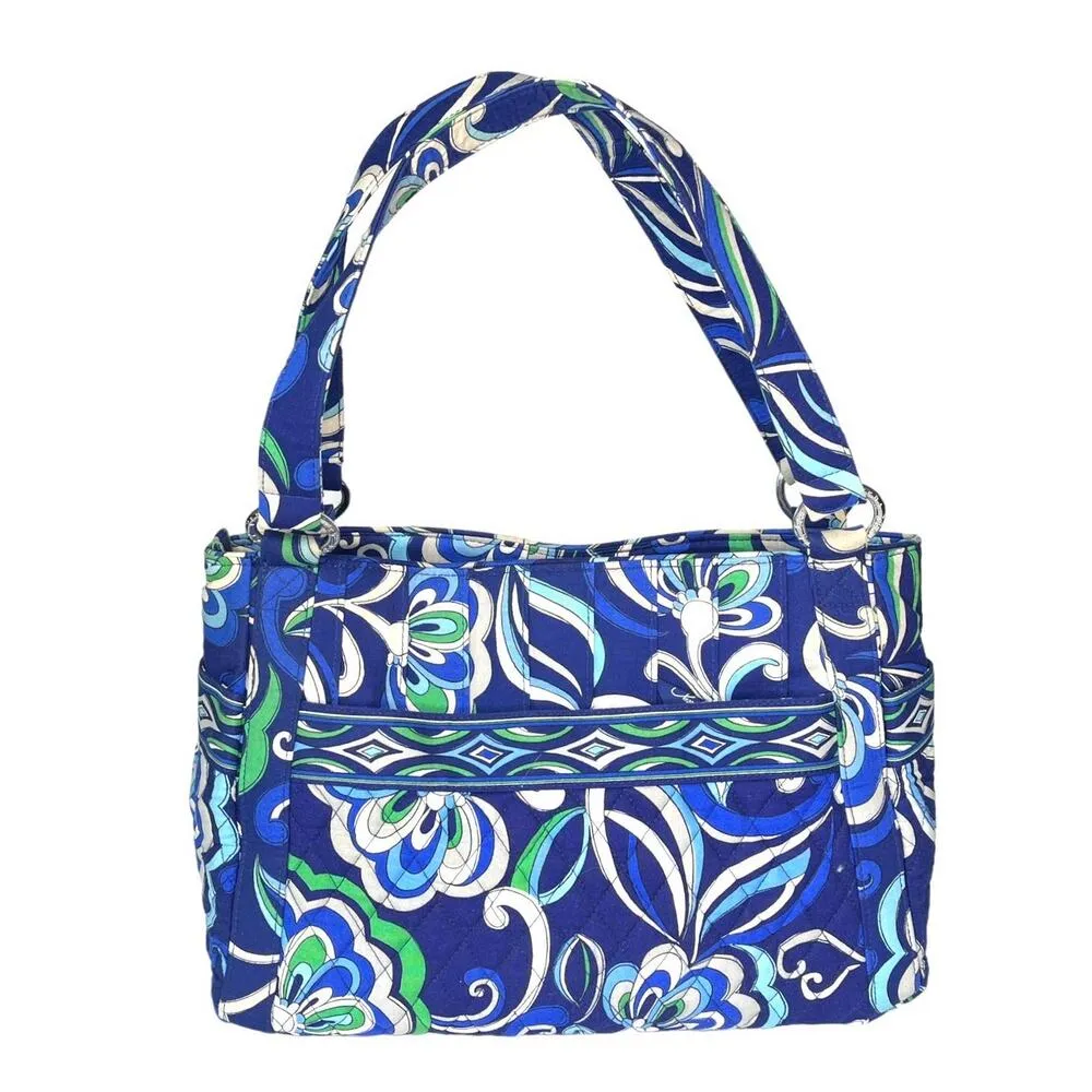 Vera Bradley Mediterranean SATCHEL HANDBAG Purse Blue White Green Floral Swirl - Image 2