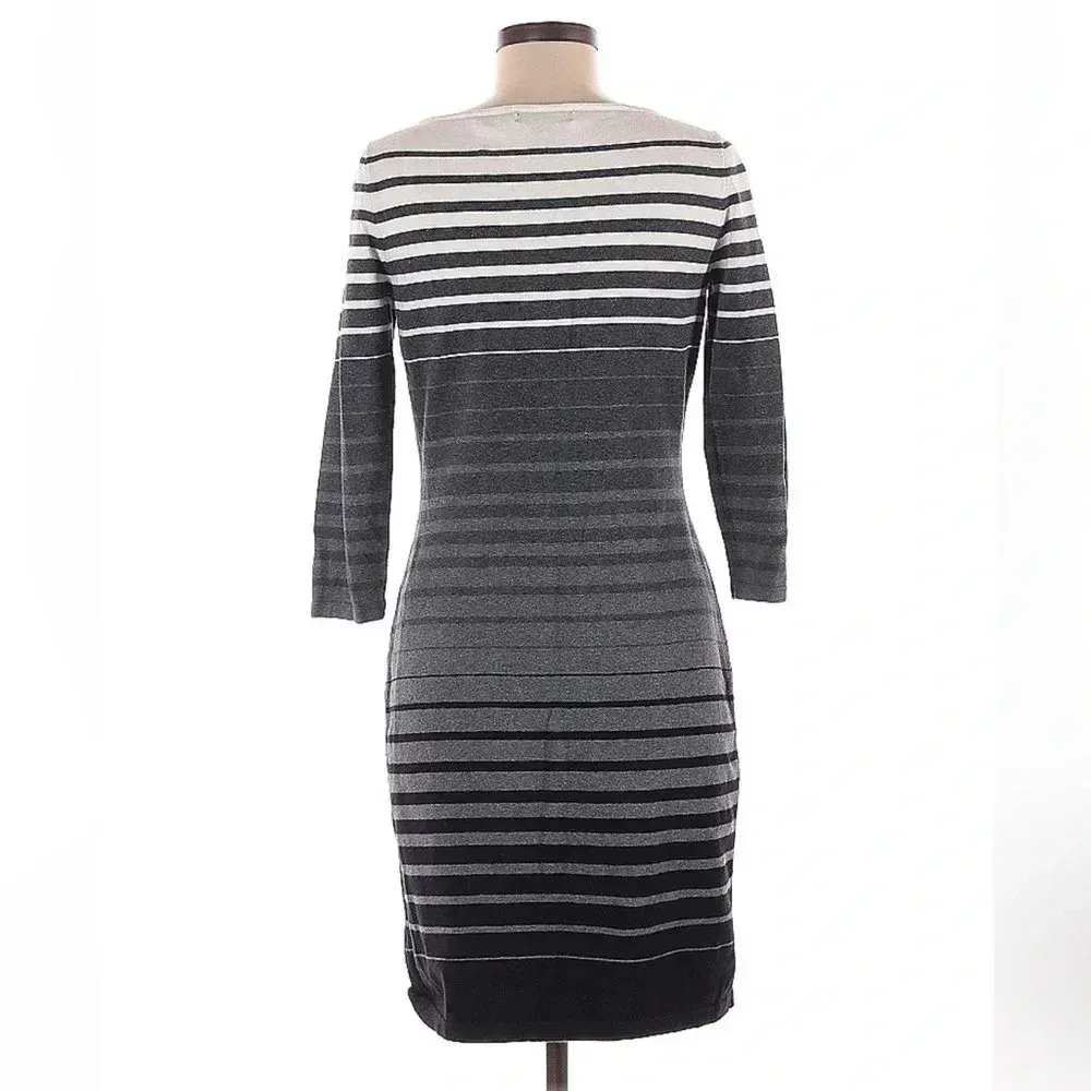 Lauren Ralph Lauren Ombre Grey White Black Striped Sweater Midi Dress Size Med M - Image 5