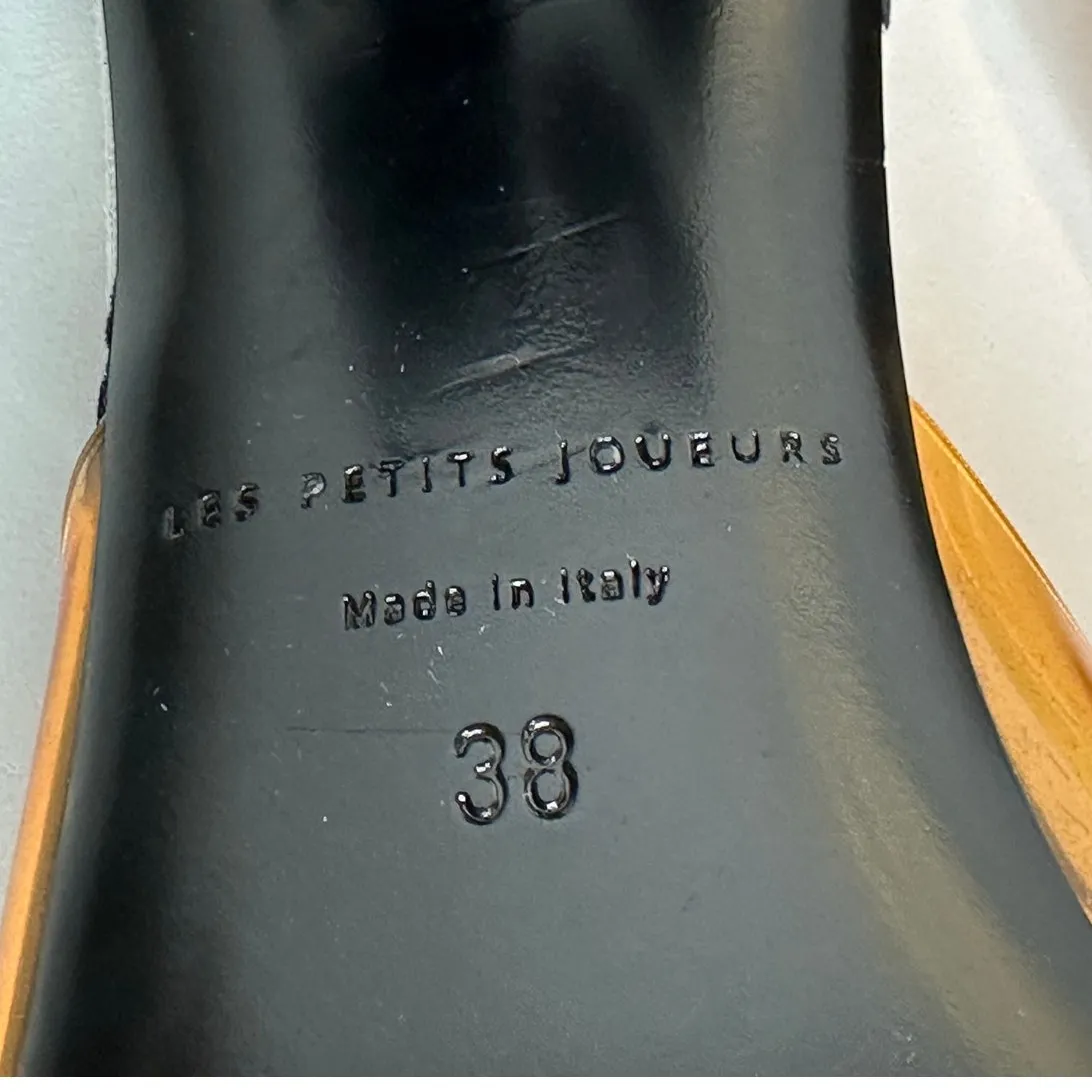 Les Petits Joueurs Fanny Orange PVC strap cow Print suede leather mules size 38 Black - Image 13