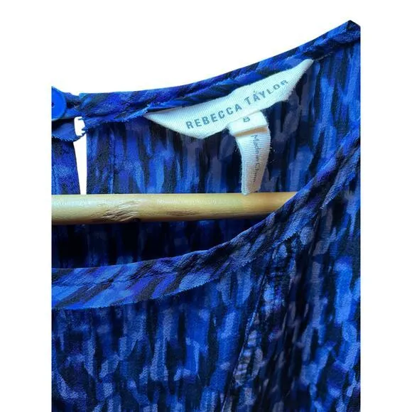 Rebecca Taylor Women Size 8 Sleeveless‎ Keyhole High Low Blue 100% Silk Blouse - Image 2