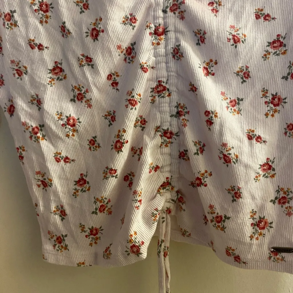 Hollister Womens Top Shirt Baby Tee L Long Sleeve White Floral Print Bust 42” - Image 3