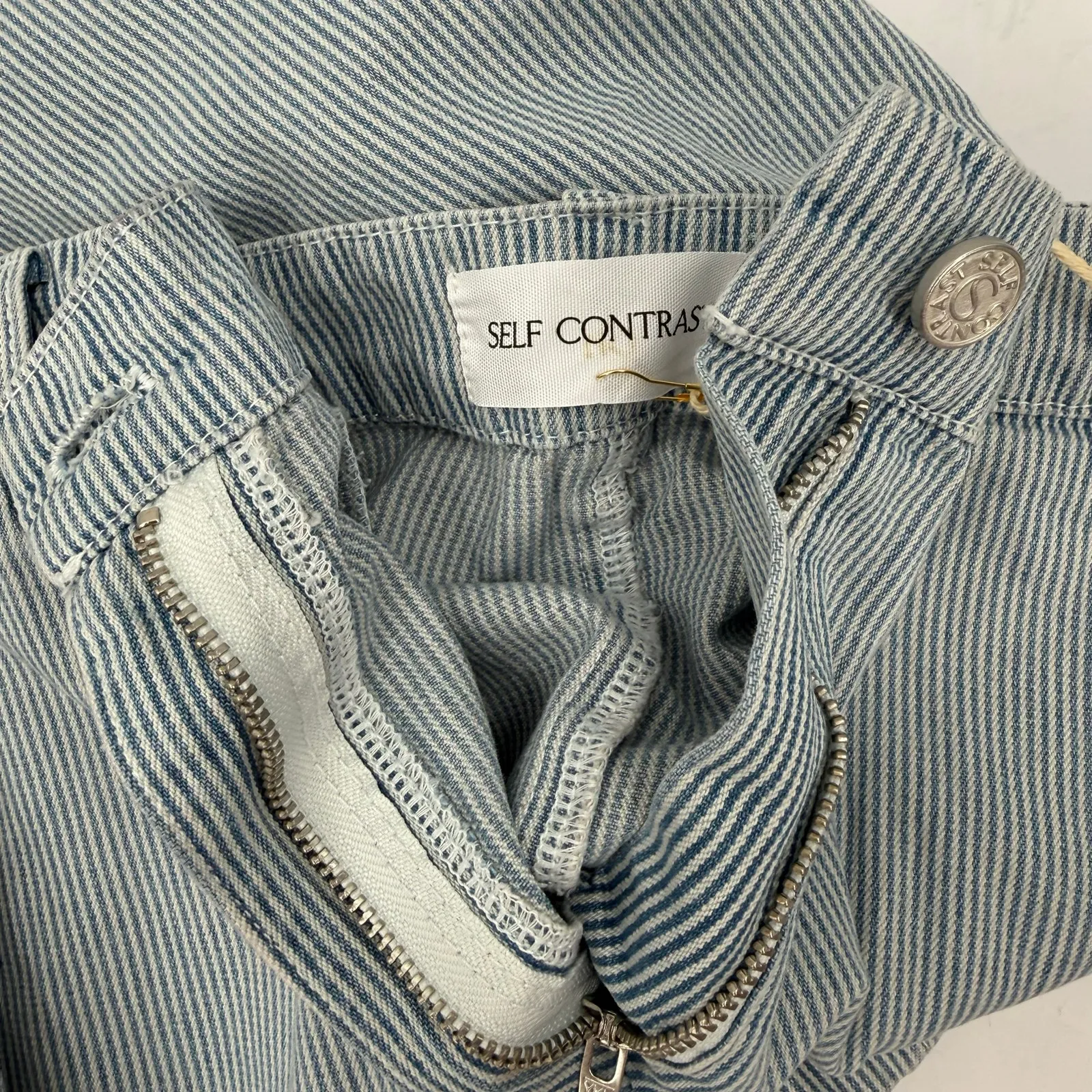 Self Contrast Skirt Women's Small Eliana Pencil Midi Denim Pinstripe Blue NWT - Image 8