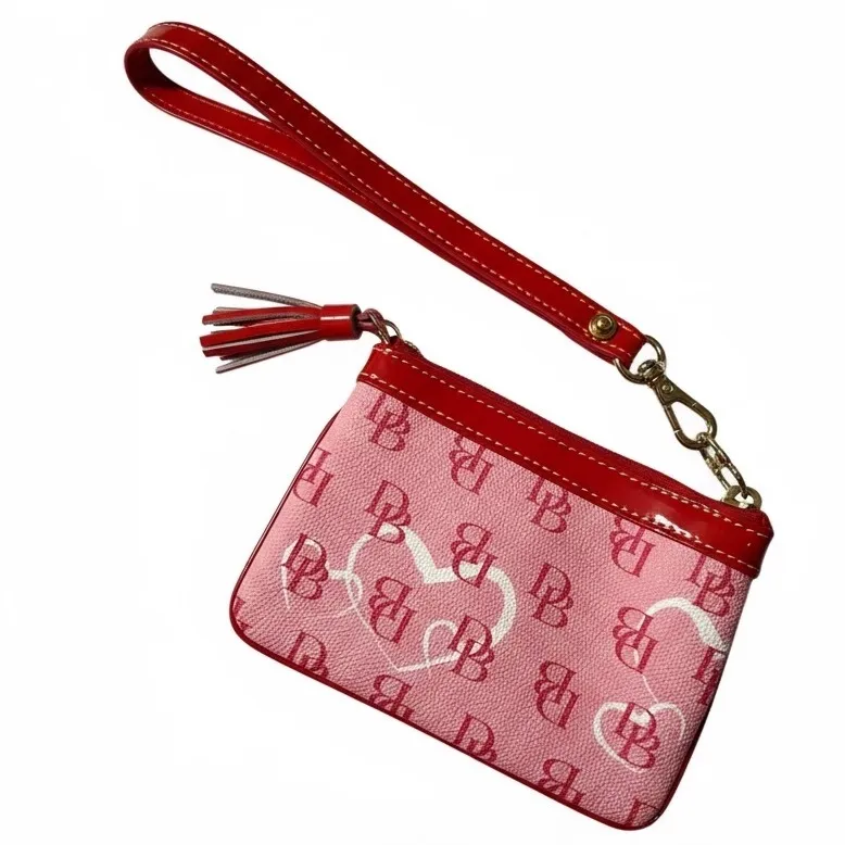 Dooney & Bourke Pink Logo Heart Wristlet Pouch Keychain Wallet - Image 3