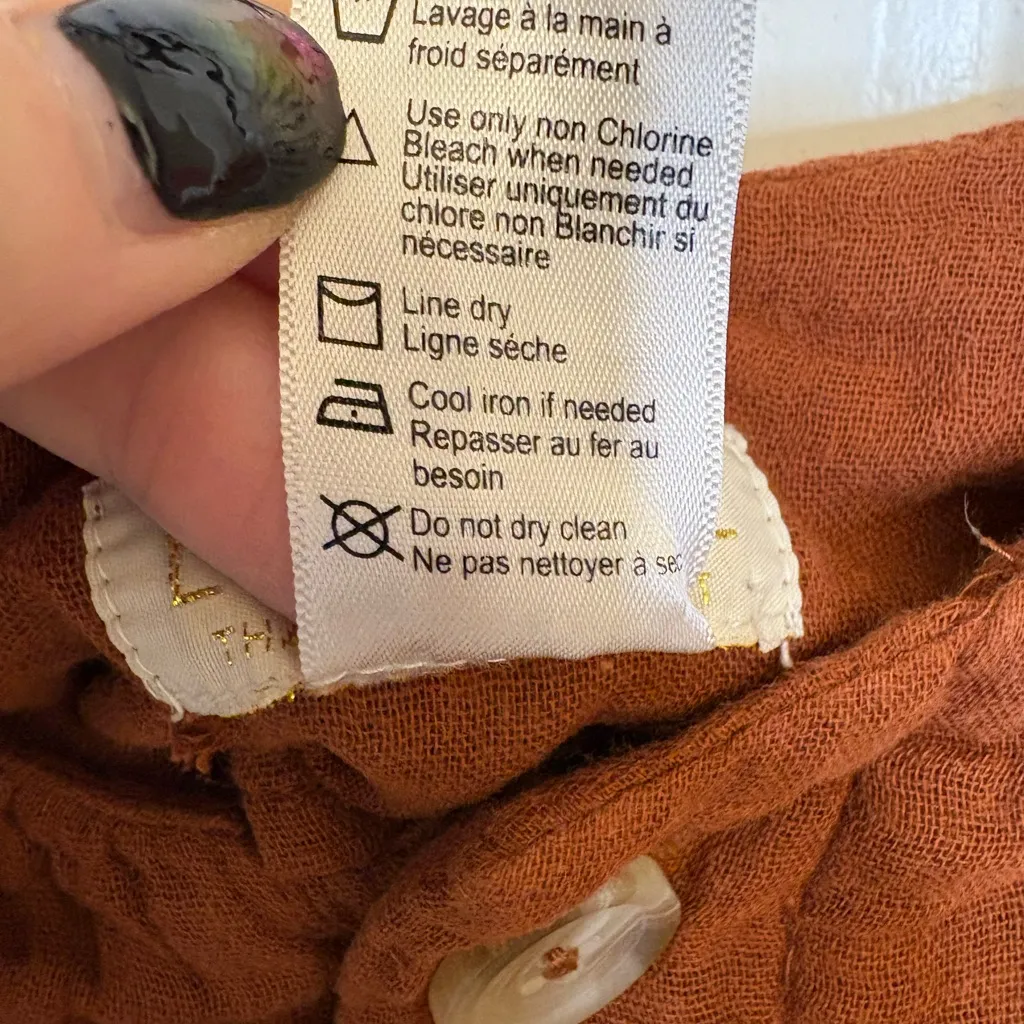 L*Space Rust Brown Cotton Crinkle Button Front Relaxed Pants XS - Image 5