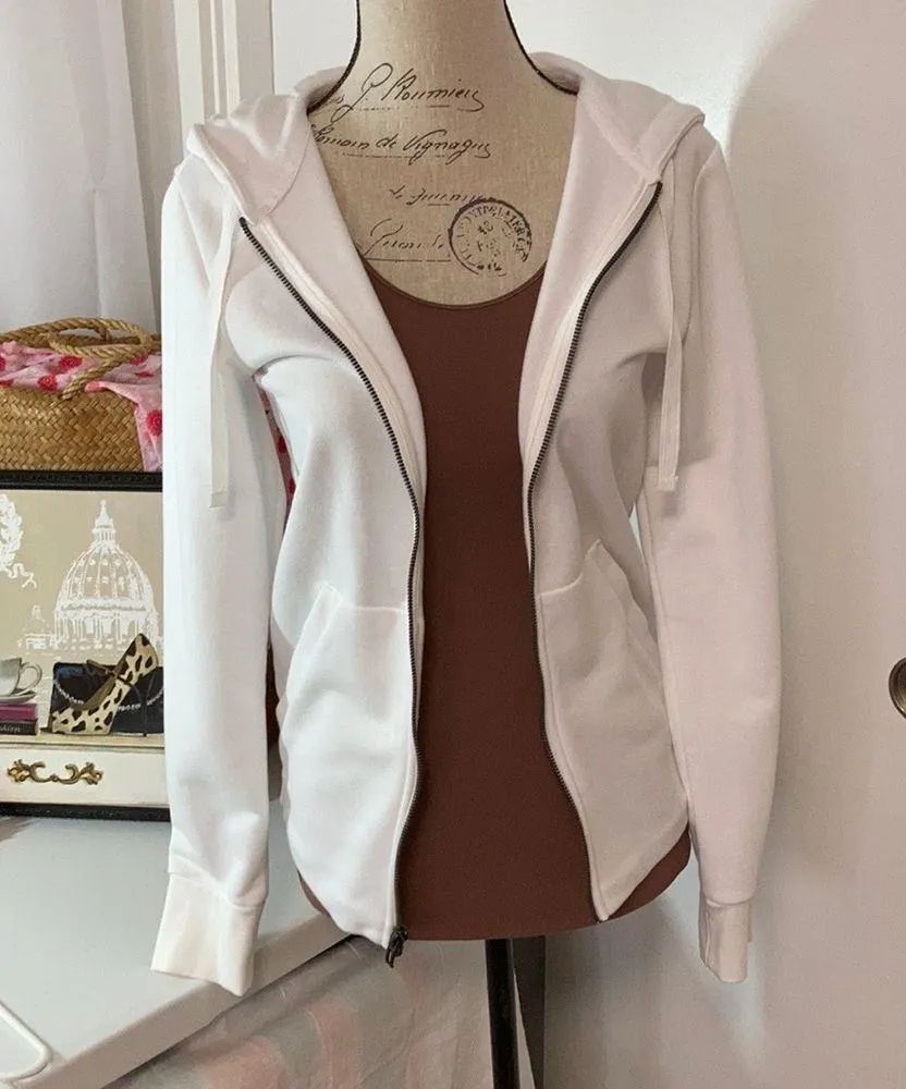 Adidas hoodie. White with rose gold lettering. Full zip. Pockets. - Image 2