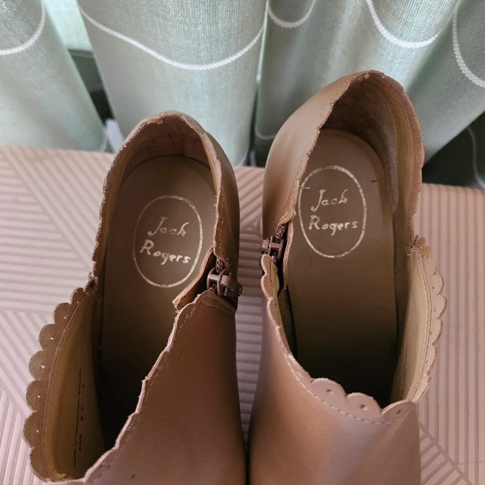 Jack Rogers Booties Brown Tan Leather Ankle Boots Marianne Scallop Trim Casual - Image 12