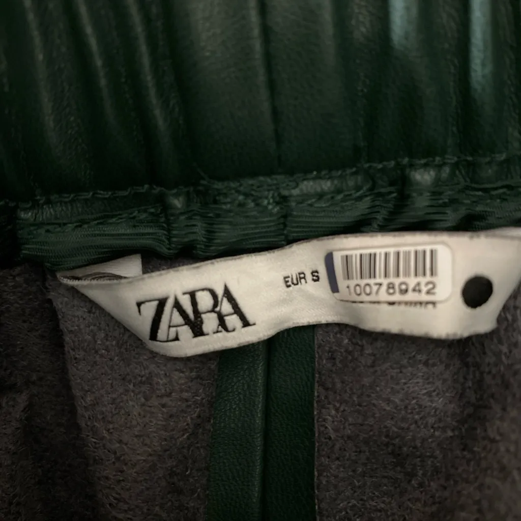 ZARA Women’s Dark Forest Green Faux Leather High Waist Skinny Leg Pants Small SM - Image 7