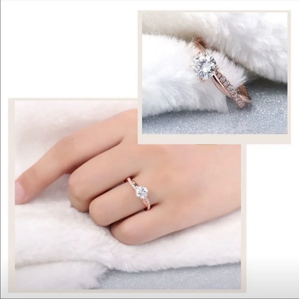 New! Gorgeous gold twisted shaped faux diamond engagement ring! Silver Size 6 - Image 3