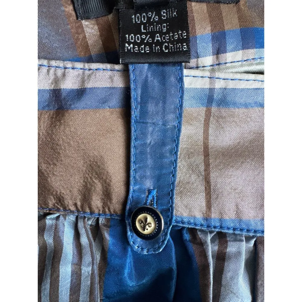 J. Crew Collection blue plaid pleat silk taffata skirt Fleur De Lis accents 10 - Image 14