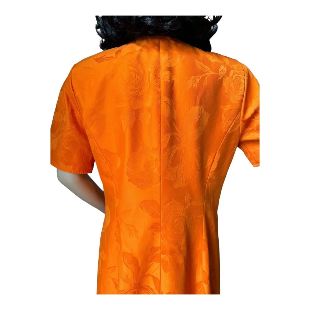American Vintage 70's Orange Demask print short sleeved coat dress size medium - Image 9