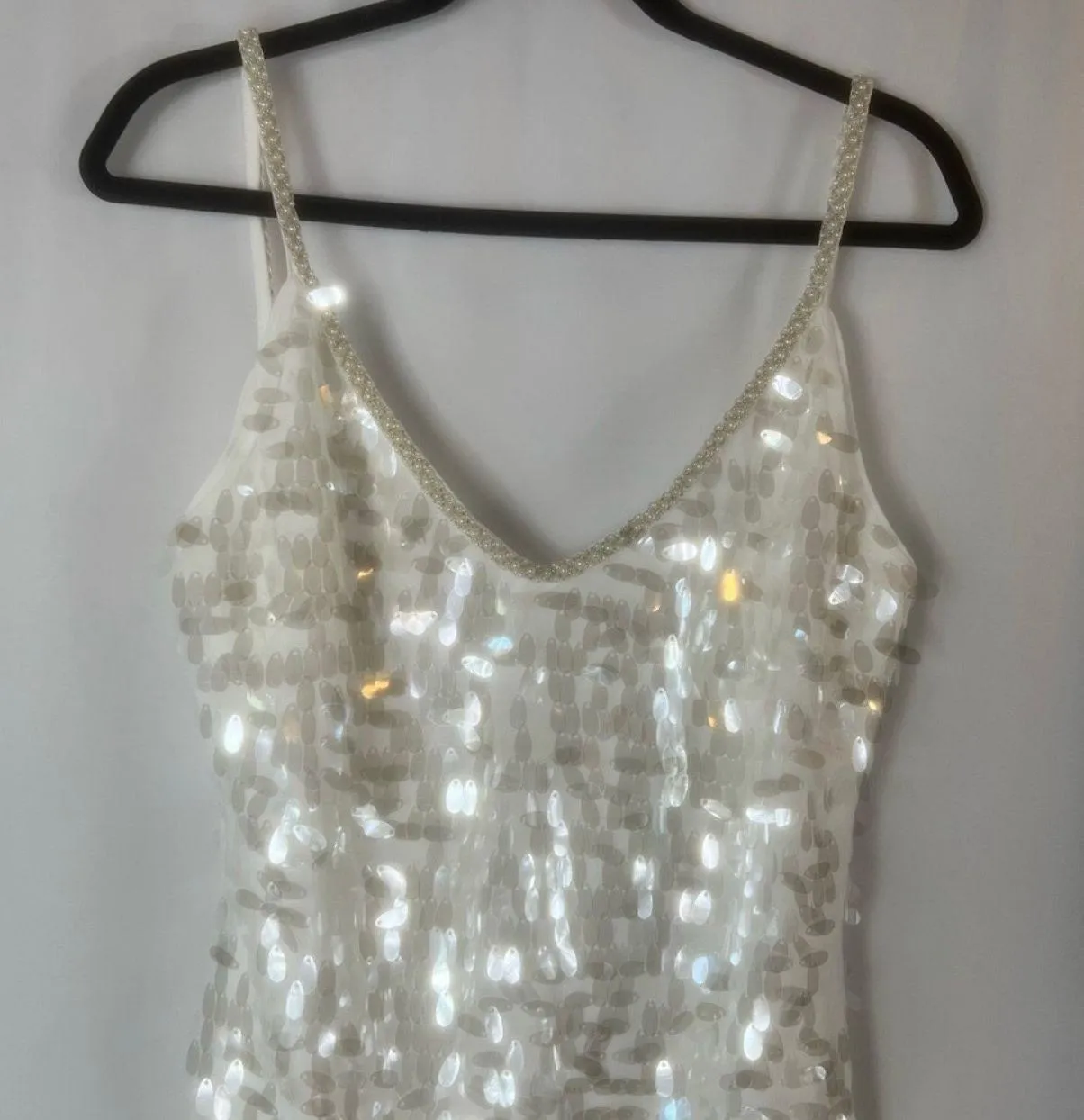 AZALEA WANG Sequin & Pearl Mini Dress – Size L | White Paillette Wedding Style Size L - Image 4