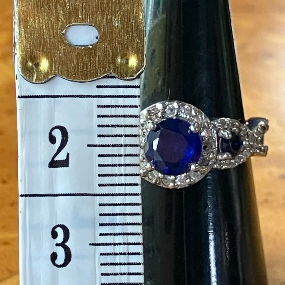 Genuine Cobalt Blue Spinel Sterling Silver Trilogy Ring - Image 6