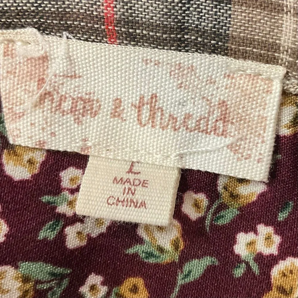 Hem & Thread Oversized Long Sleeve Flannel Plaid Button Down Shirt Size L - Image 10