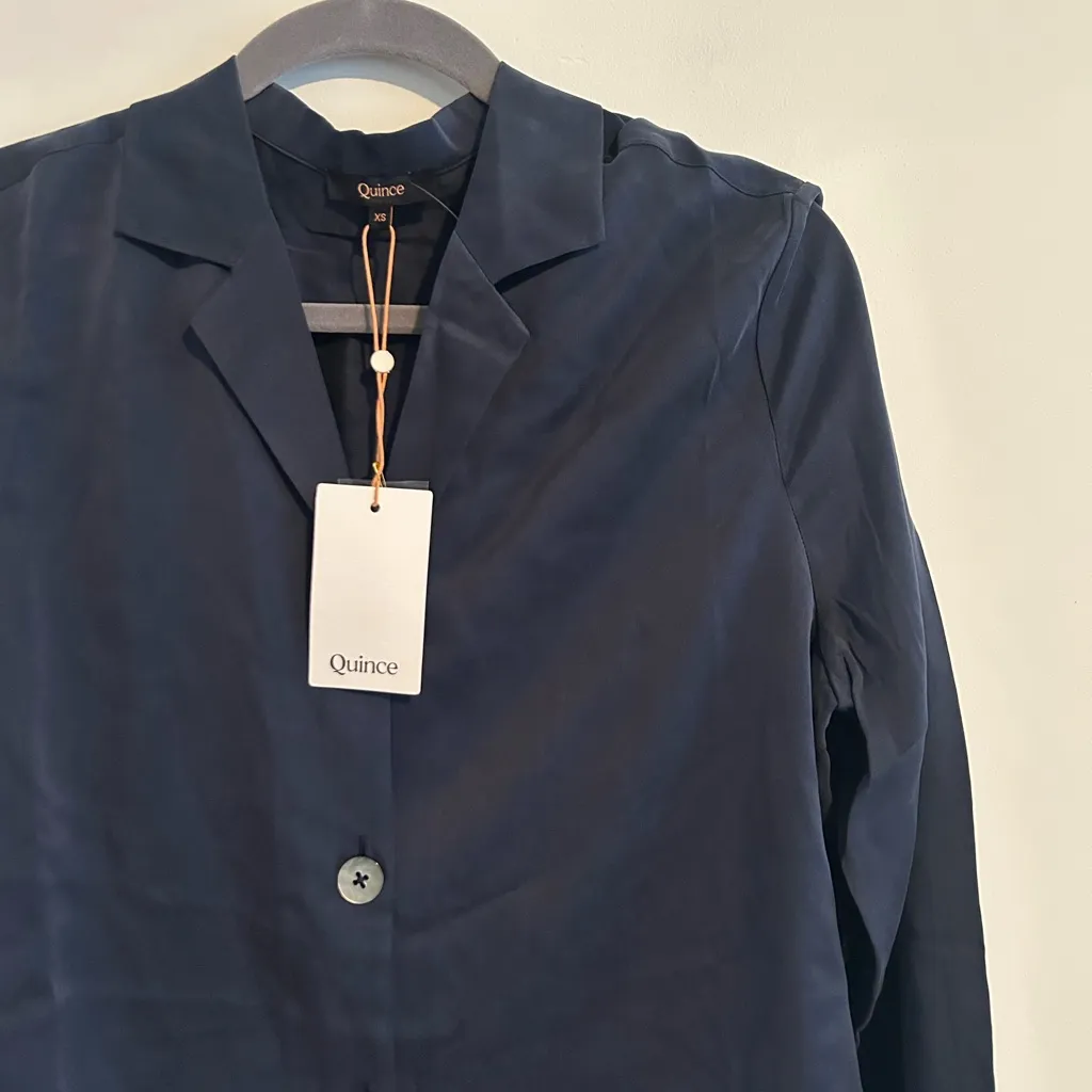 NWT Quince 100% Washable Silk Pajama Long Sleeve Top Indigo Blue Size XS - Image 6