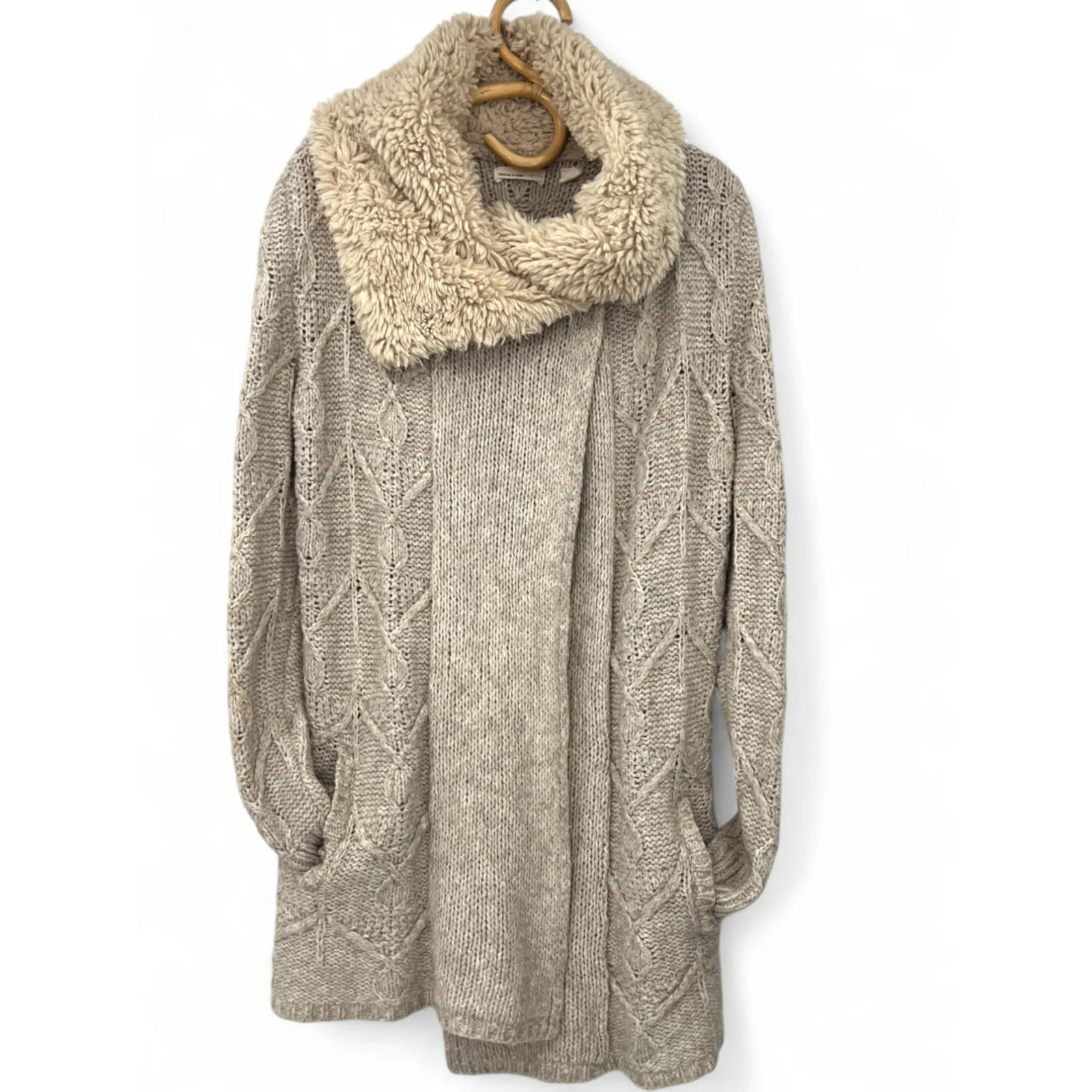 Anthropologie Sleeping on Snow S Cardigan Cable Knit Sweater Fur Collar  women - Image 3